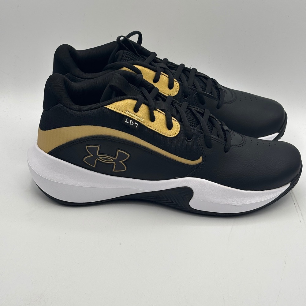Under Armour Lockdown 7 Shoes Mens Size 11.5 Black Gold Basketball 3028512-001